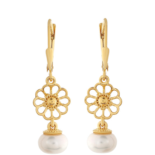 Brincos de Prata com Banho de Ouro com Pérola Cultivada de Baroque