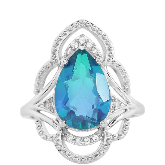 Anel de Prata com Quartzo Pavão e Topázio Branco  Contraste: Cabeca de Veado (800)