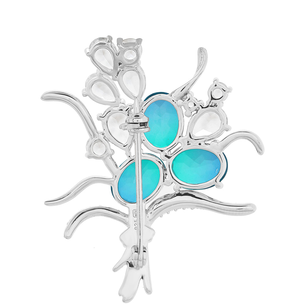 Alfinete de Prata com Quartzo Pavão e Topázio Branco  Contraste: Cabeca de Veado (800) 2 