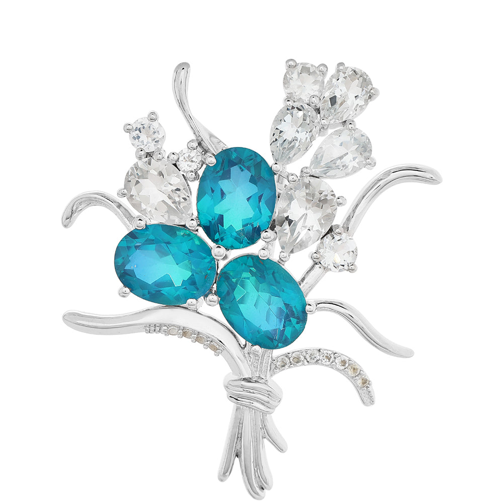 Alfinete de Prata com Quartzo Pavão e Topázio Branco  Contraste: Cabeca de Veado (800)