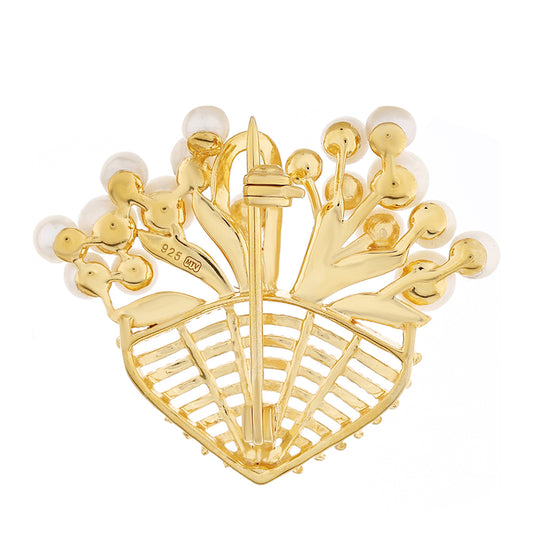 Alfinete de Prata com Banho de Ouro com Pérola Cultivada de Baroque  Contraste: Cabeca de Veado (800)