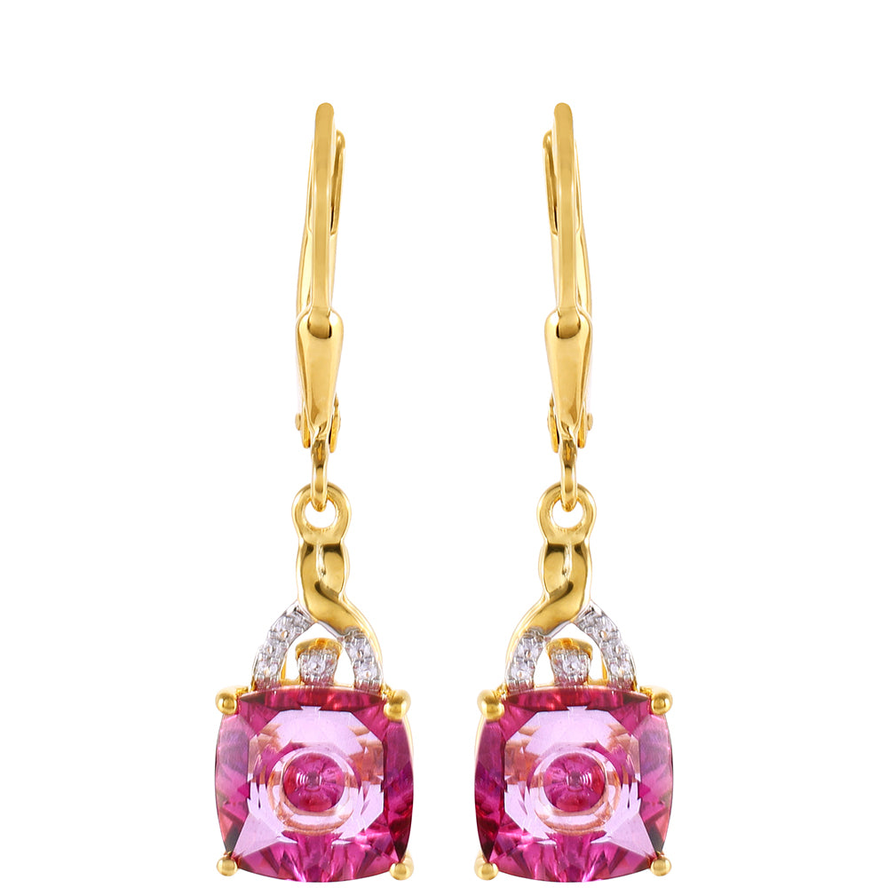 Brincos de Prata com Banho de Ouro com Tanzanite e Topázio Rosa Místico 1 