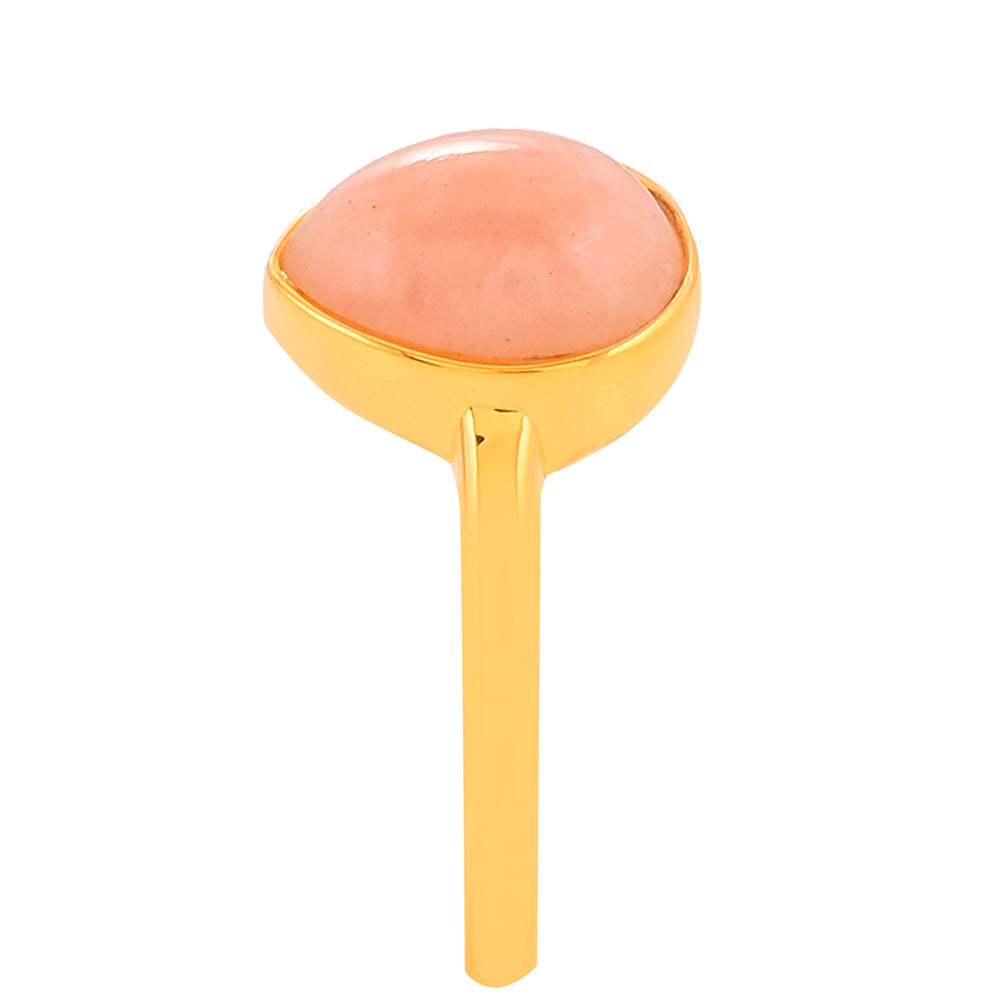 Anel de Prata com Banho de Ouro com Opala Rosa