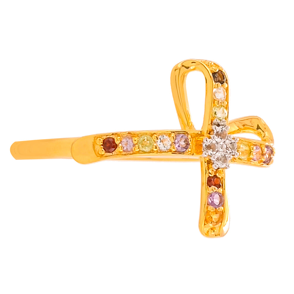 Anel de Prata com Banho de Ouro com Granada e Ametista