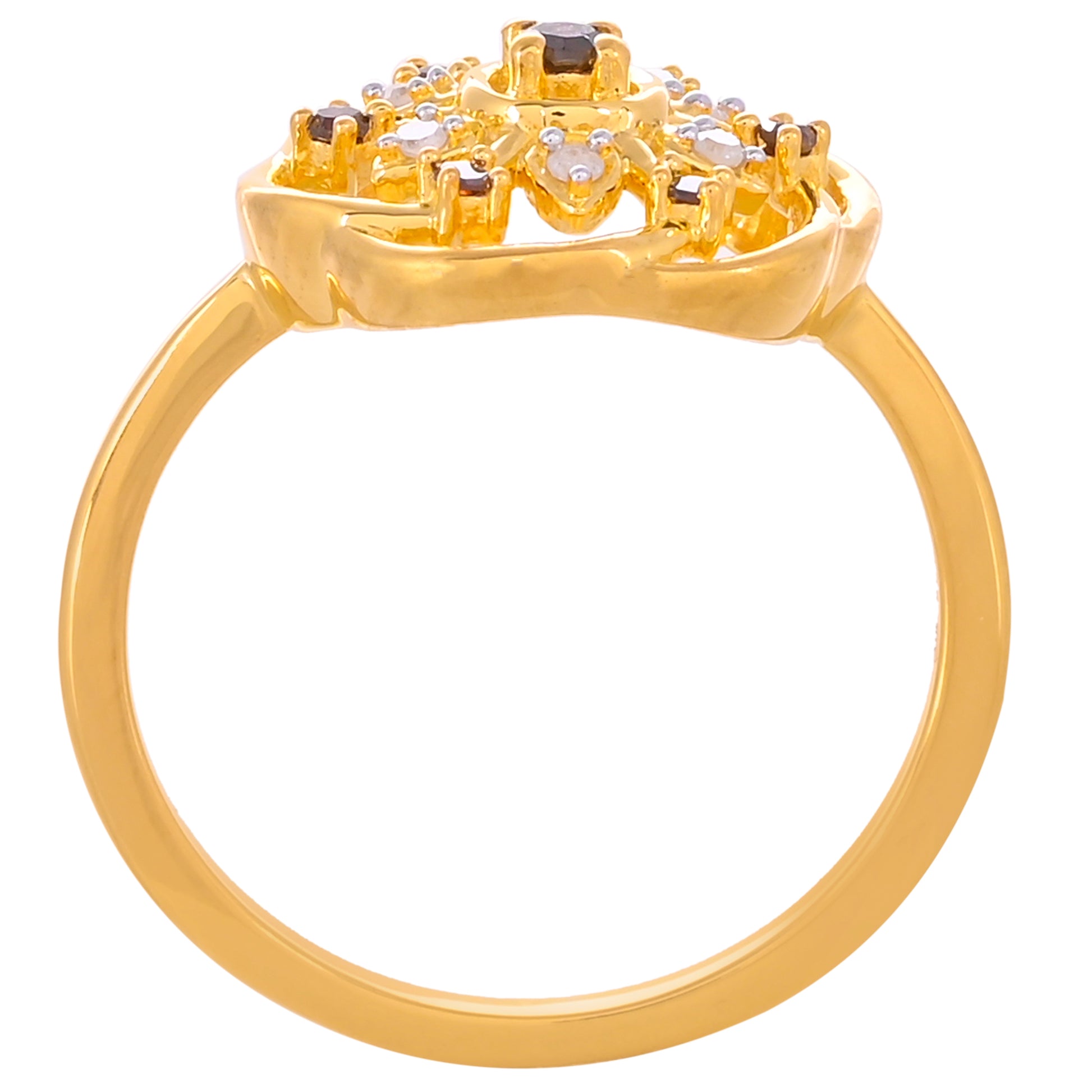 Anel de Prata com Banho de Ouro com Diamante Vermelho e Diamante Branco 4 