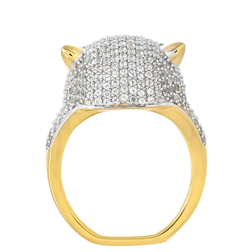 Anel de Prata com Banho de Ouro com Esmeralda do Brasil e Topázio Branco  Contraste: Cabeca de Veado (800) 4 