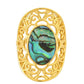 Anel de Prata com Banho de Ouro com Concha Abalone  Contraste: Cabeca de Veado (800)