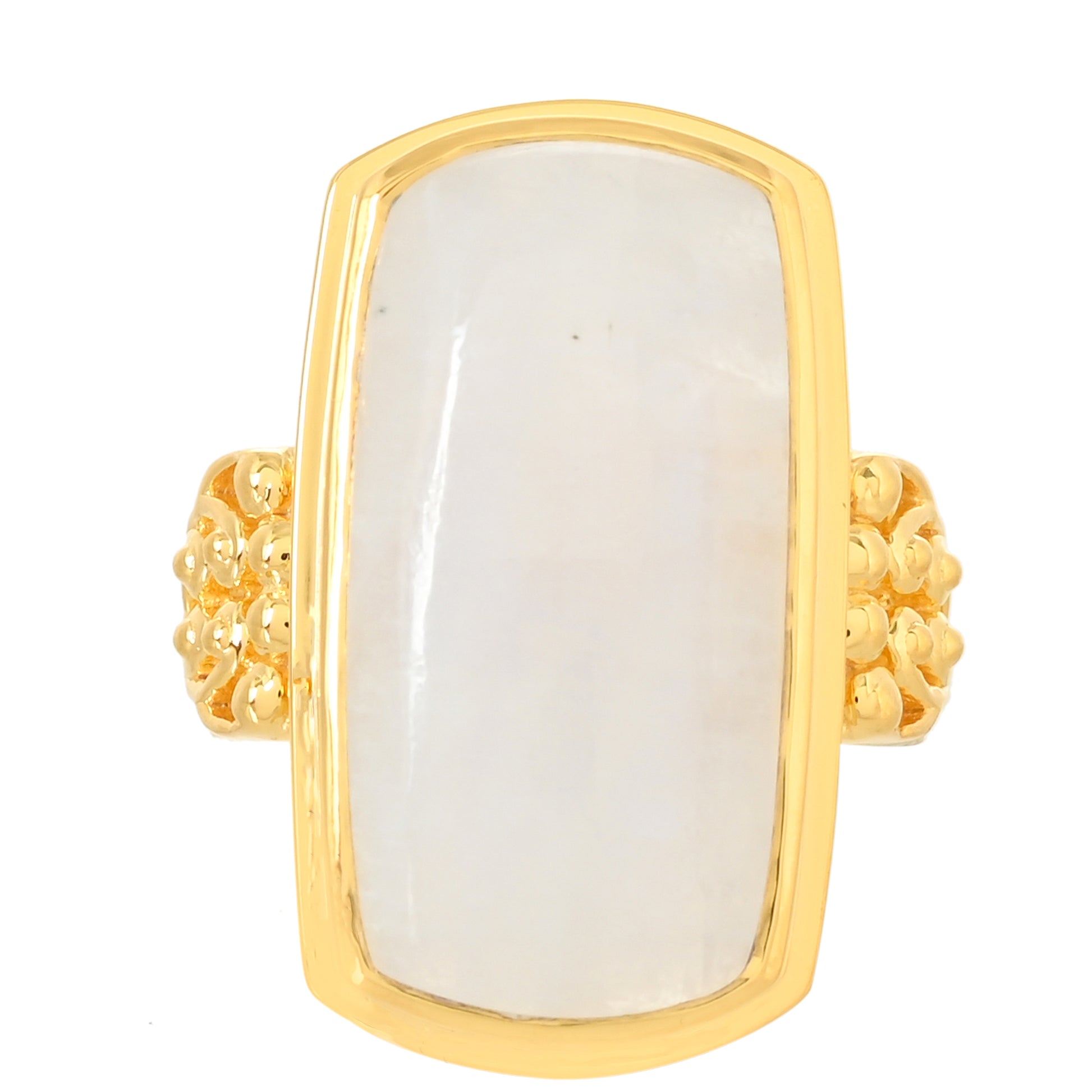 Anel de Prata com Banho de Ouro com Pedra da Lua Arco-íris  Contraste: Cabeca de Veado (800) 1 