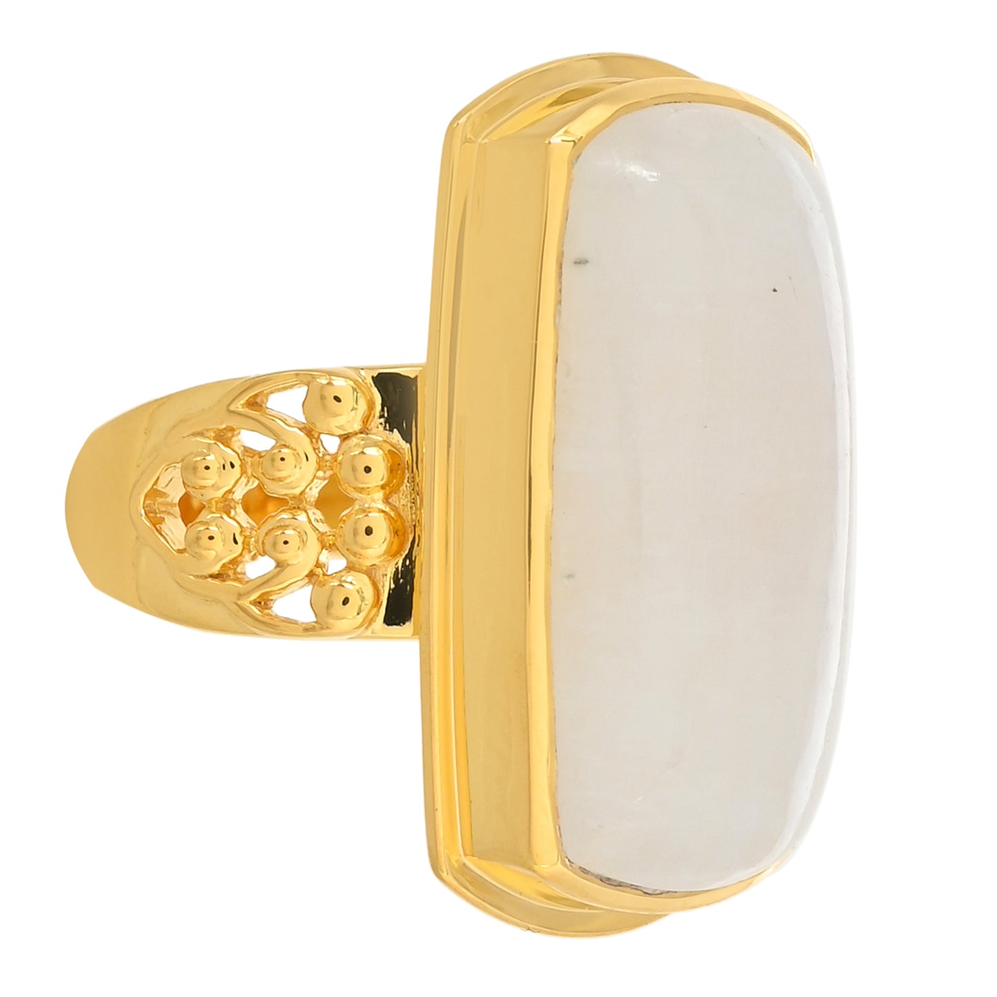 Anel de Prata com Banho de Ouro com Pedra da Lua Arco-íris  Contraste: Cabeca de Veado (800)