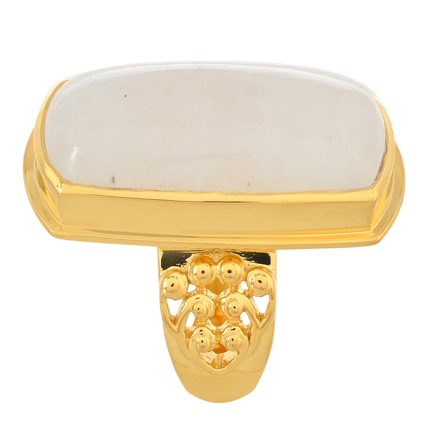 Anel de Prata com Banho de Ouro com Pedra da Lua Arco-íris  Contraste: Cabeca de Veado (800)