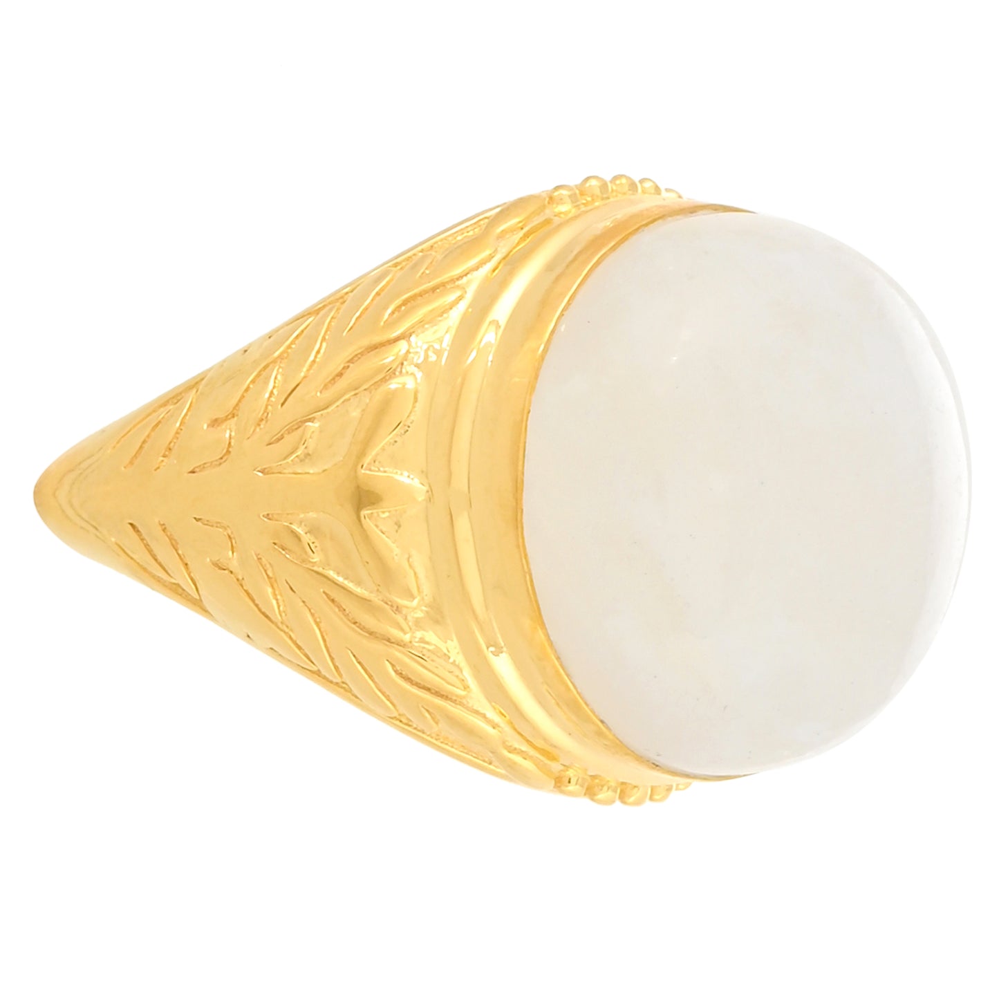 Anel de Prata com Banho de Ouro com Pedra da Lua Arco-íris  Contraste: Cabeca de Veado (800)