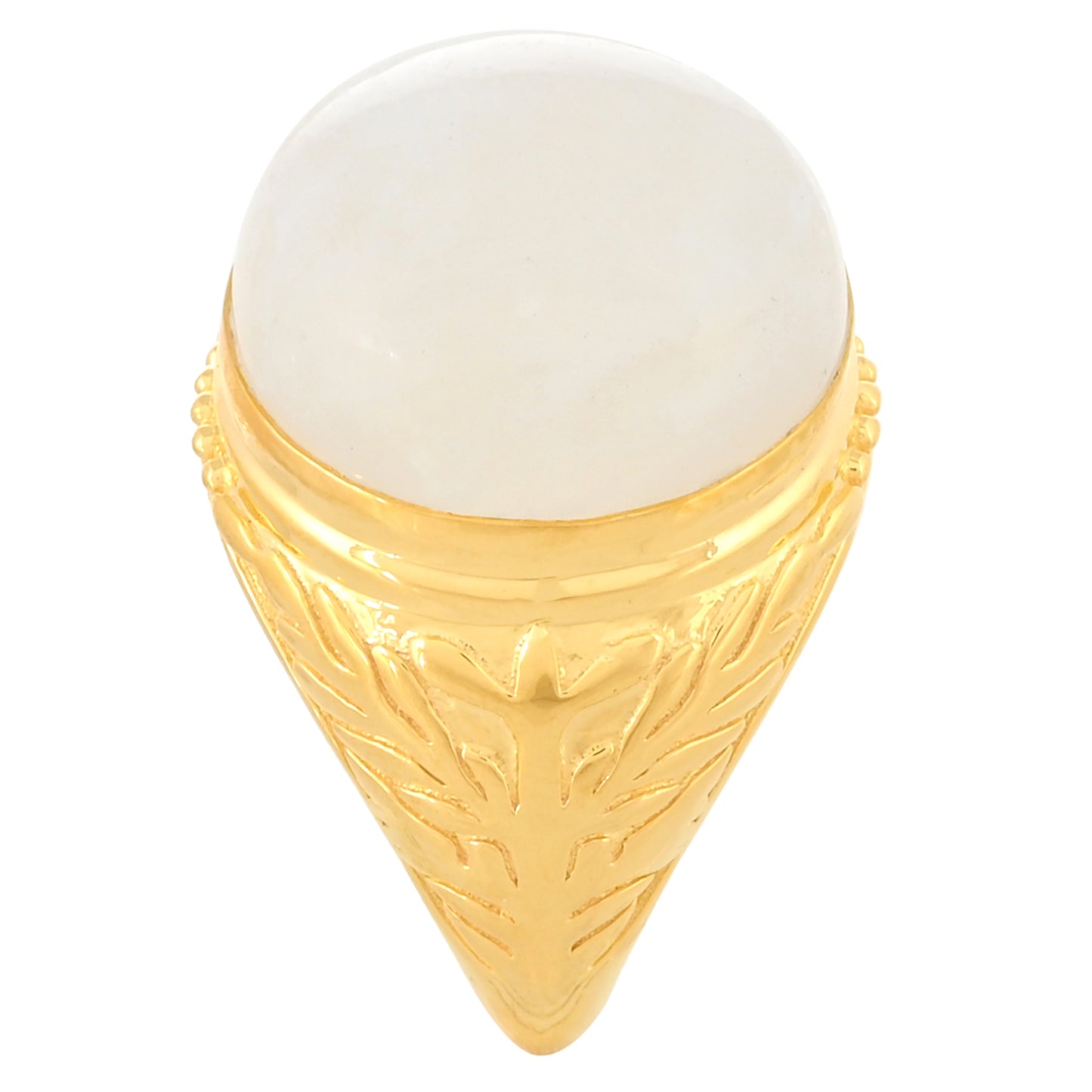 Anel de Prata com Banho de Ouro com Pedra da Lua Arco-íris  Contraste: Cabeca de Veado (800)