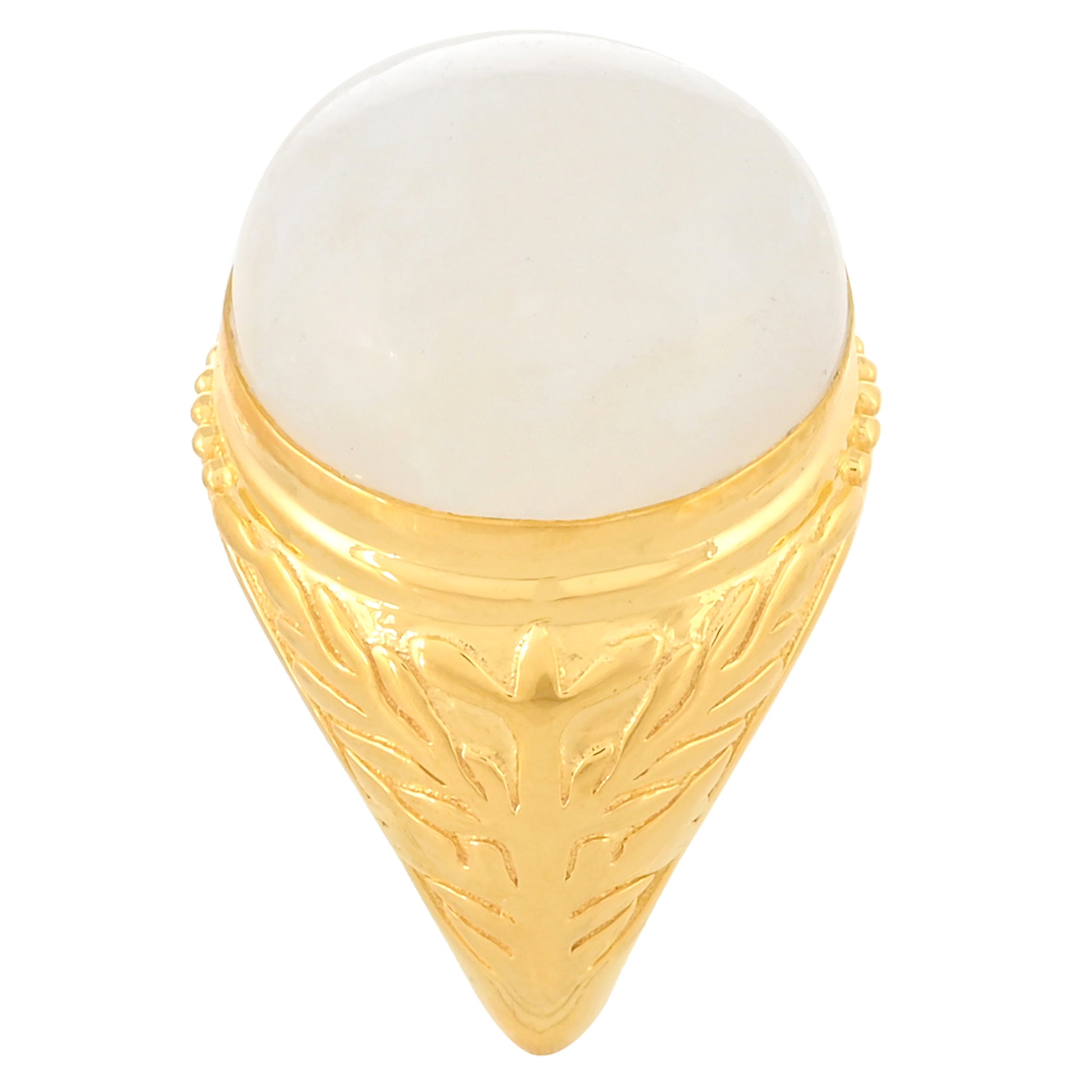 Anel de Prata com Banho de Ouro com Pedra da Lua Arco-íris  Contraste: Cabeca de Veado (800) 3 