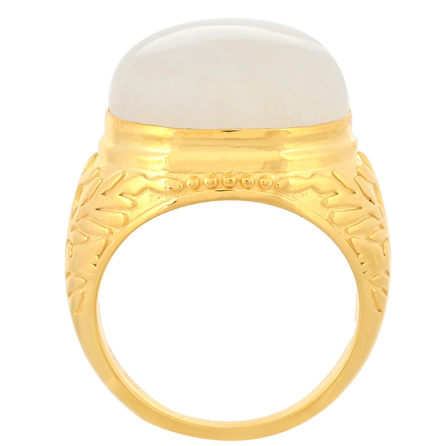 Anel de Prata com Banho de Ouro com Pedra da Lua Arco-íris  Contraste: Cabeca de Veado (800)