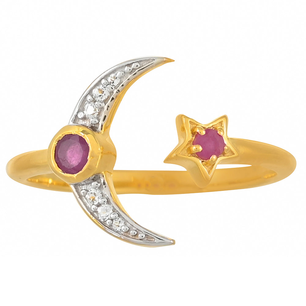 Anel de Prata com Banho de Ouro com Rubi de Madagáscar