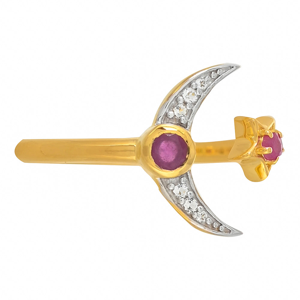 Anel de Prata com Banho de Ouro com Rubi de Madagáscar 2 