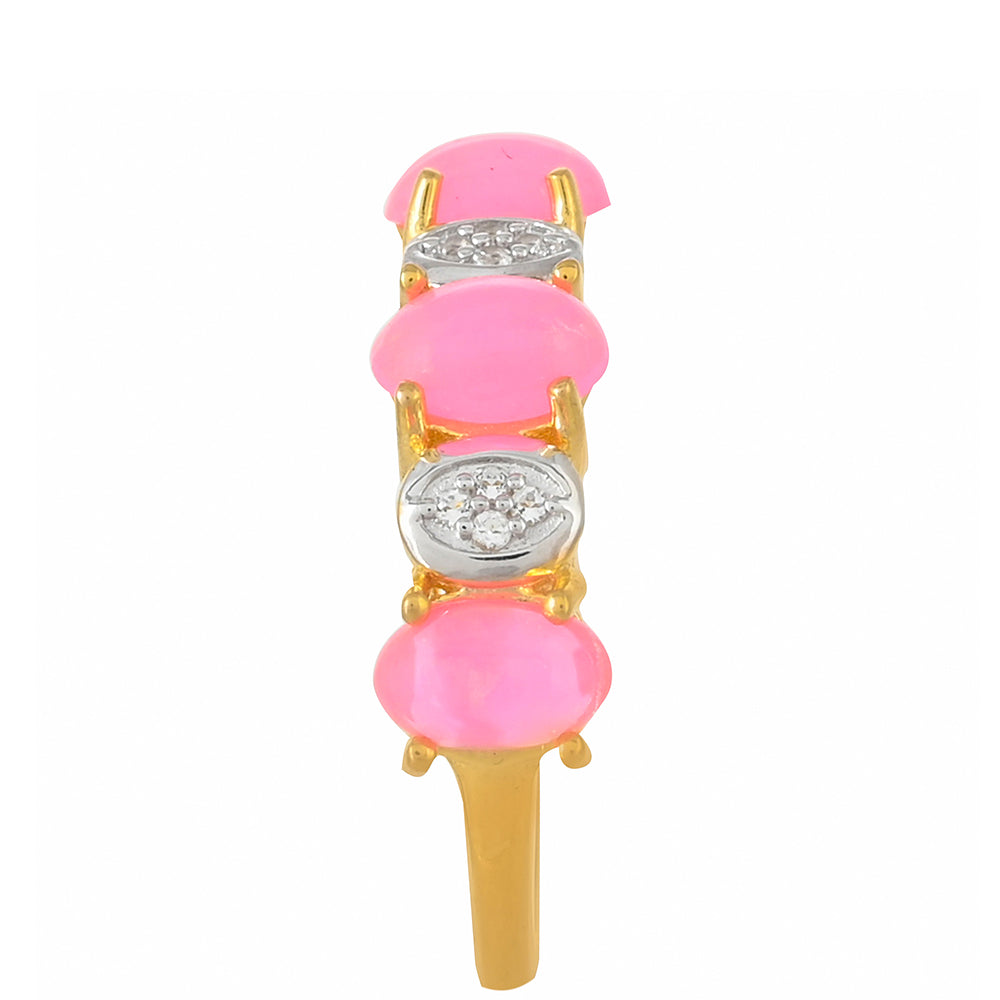 Anel de Prata com Banho de Ouro com Opala Rosa Néon da Etiópia e Topázio Branco 3 
