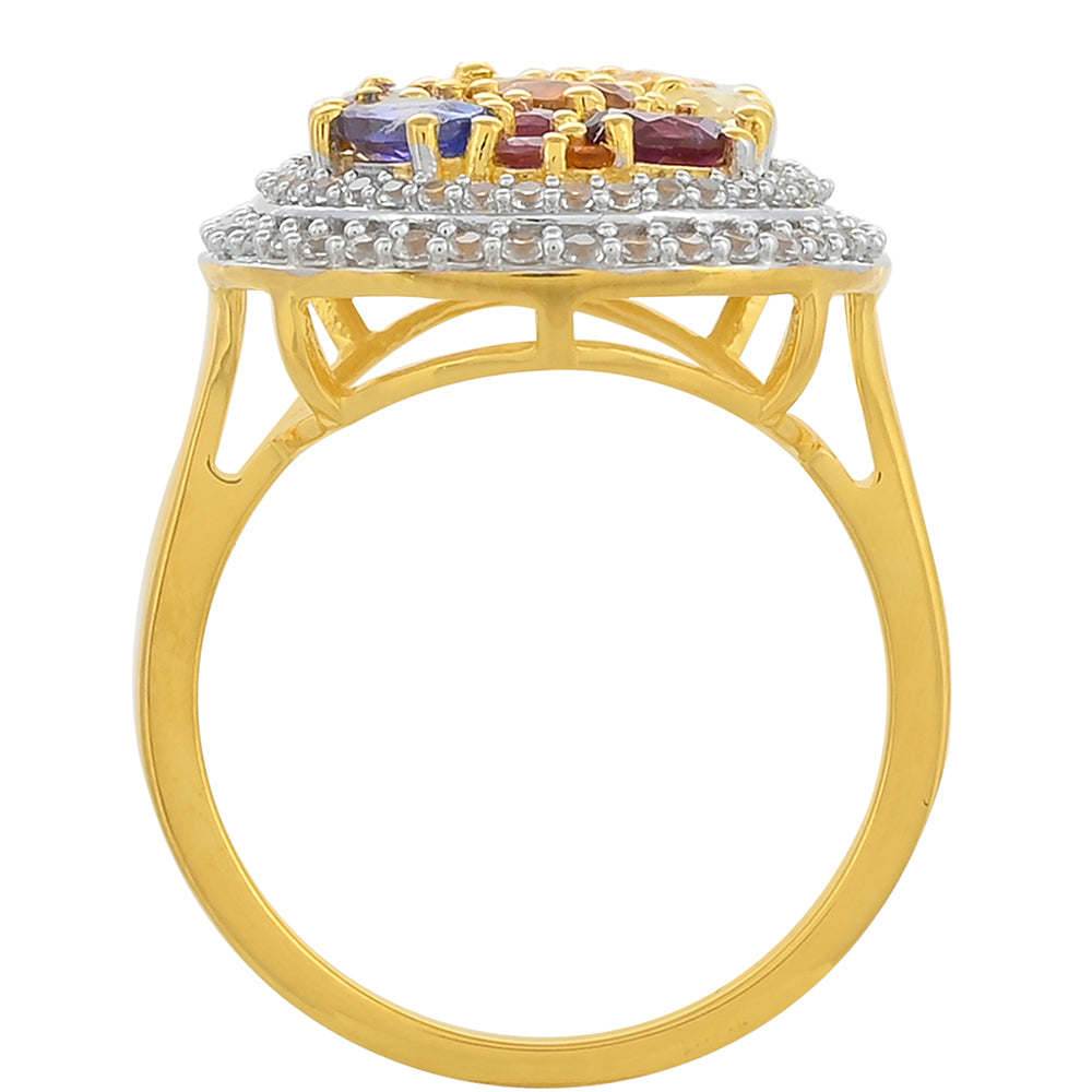 Anel de Prata com Banho de Ouro com Tanzanite e Granada de Rhodolite  Contraste: Cabeca de Veado (800) 4 