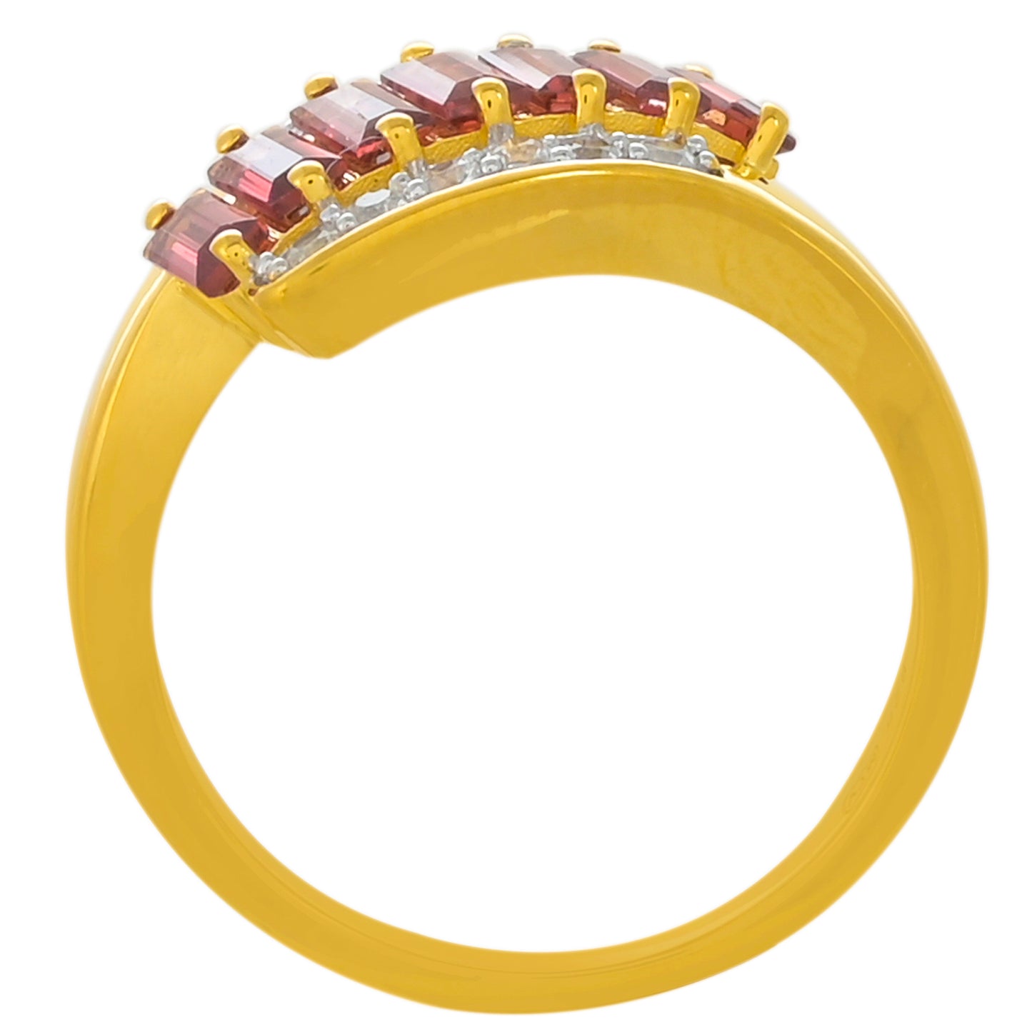 Anel de Prata com Banho de Ouro com Granada de Rhodolite e Topázio Branco  Contraste: Cabeca de Veado (800)