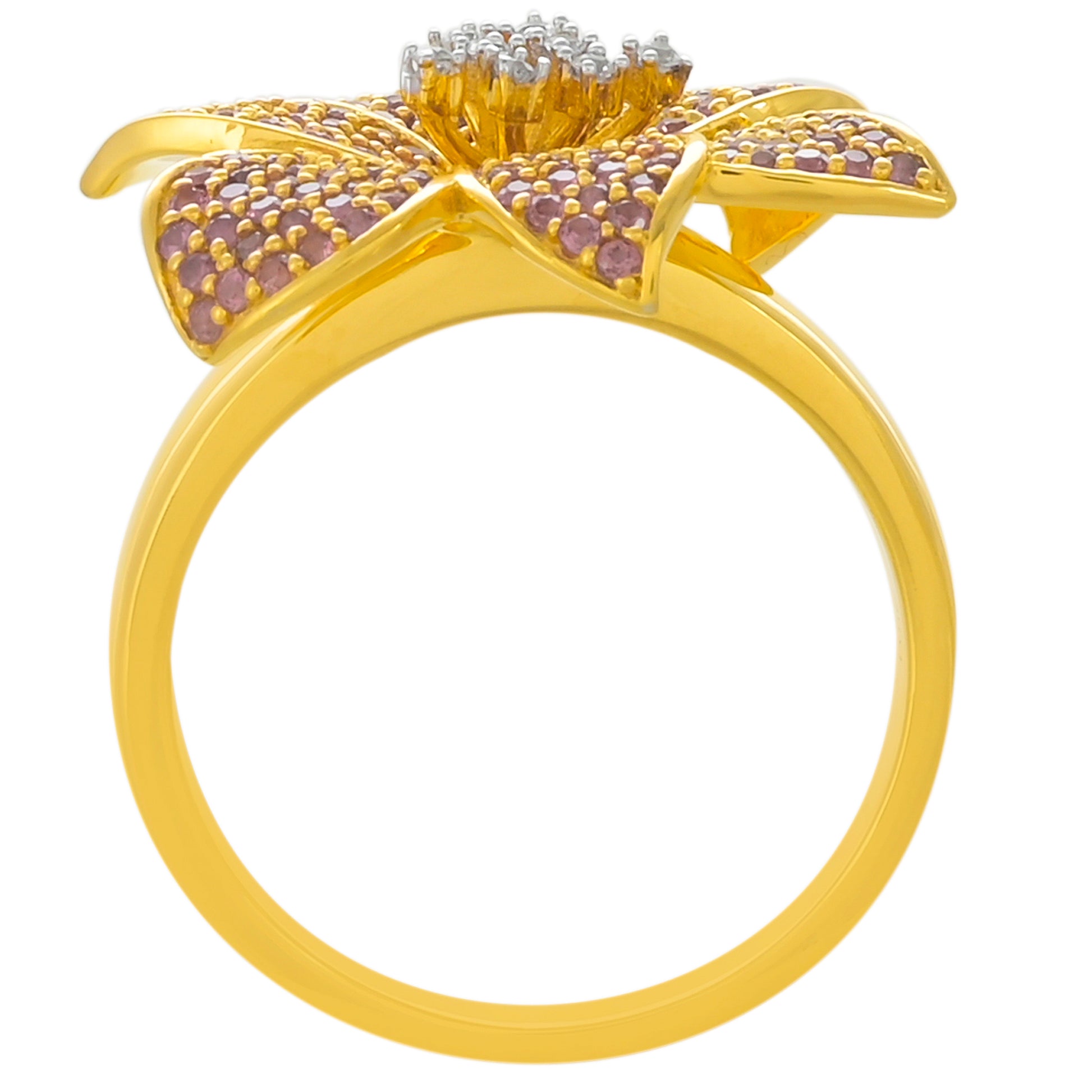 Anel de Prata com Banho de Ouro com Granada de Rhodolite e Topázio Branco  Contraste: Cabeca de Veado (800) 4 