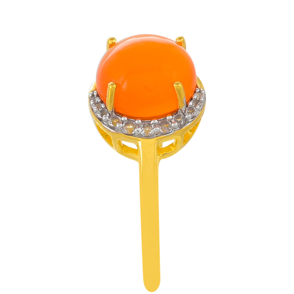 Anel de Prata com Banho de Ouro com Cornalina e Topázio Branco 3 