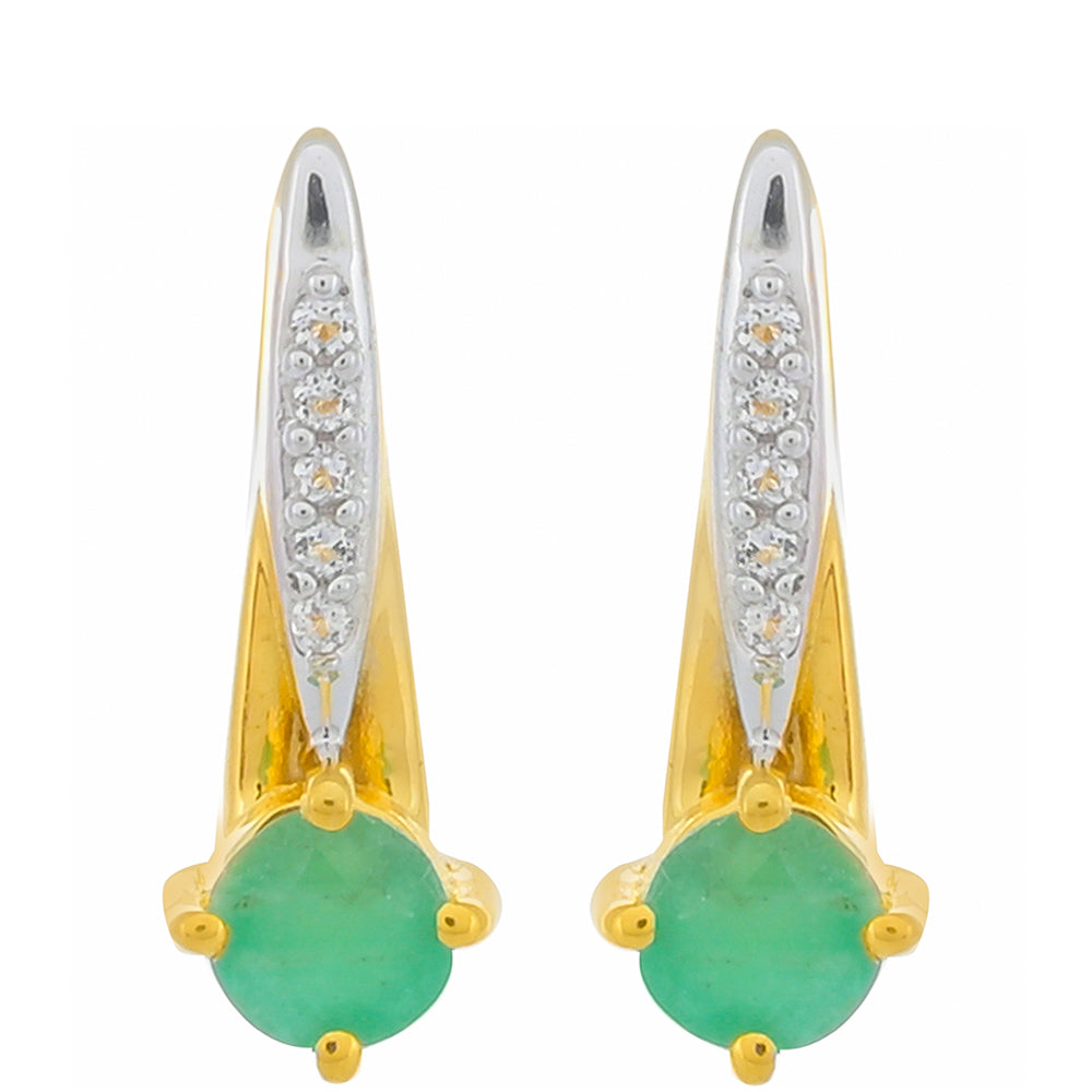 Brincos de Prata com Banho de Ouro com Esmeralda do Brasil e Topázio Branco