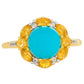 Anel de Prata com Banho de Ouro com Turquesa Bela Adormecida e Citrino