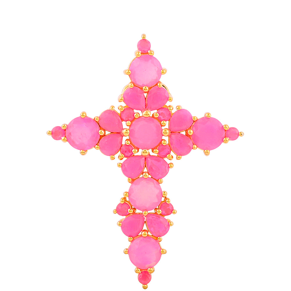 Pendente de Prata com Banho de Ouro com Opala Rosa Néon da Etiópia  Contraste: Cabeca de Veado (800) 1 