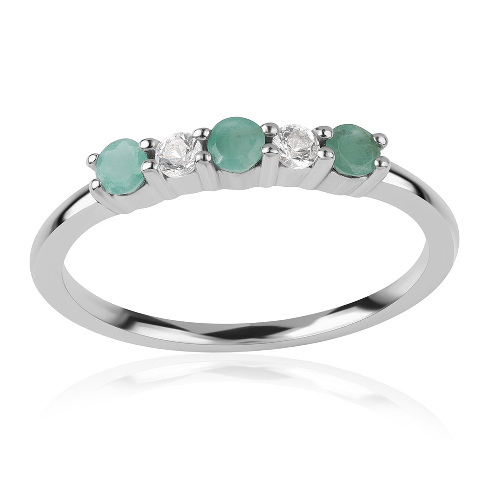 Anel de Prata com Esmeralda do Brasil e Topázio Branco 6 