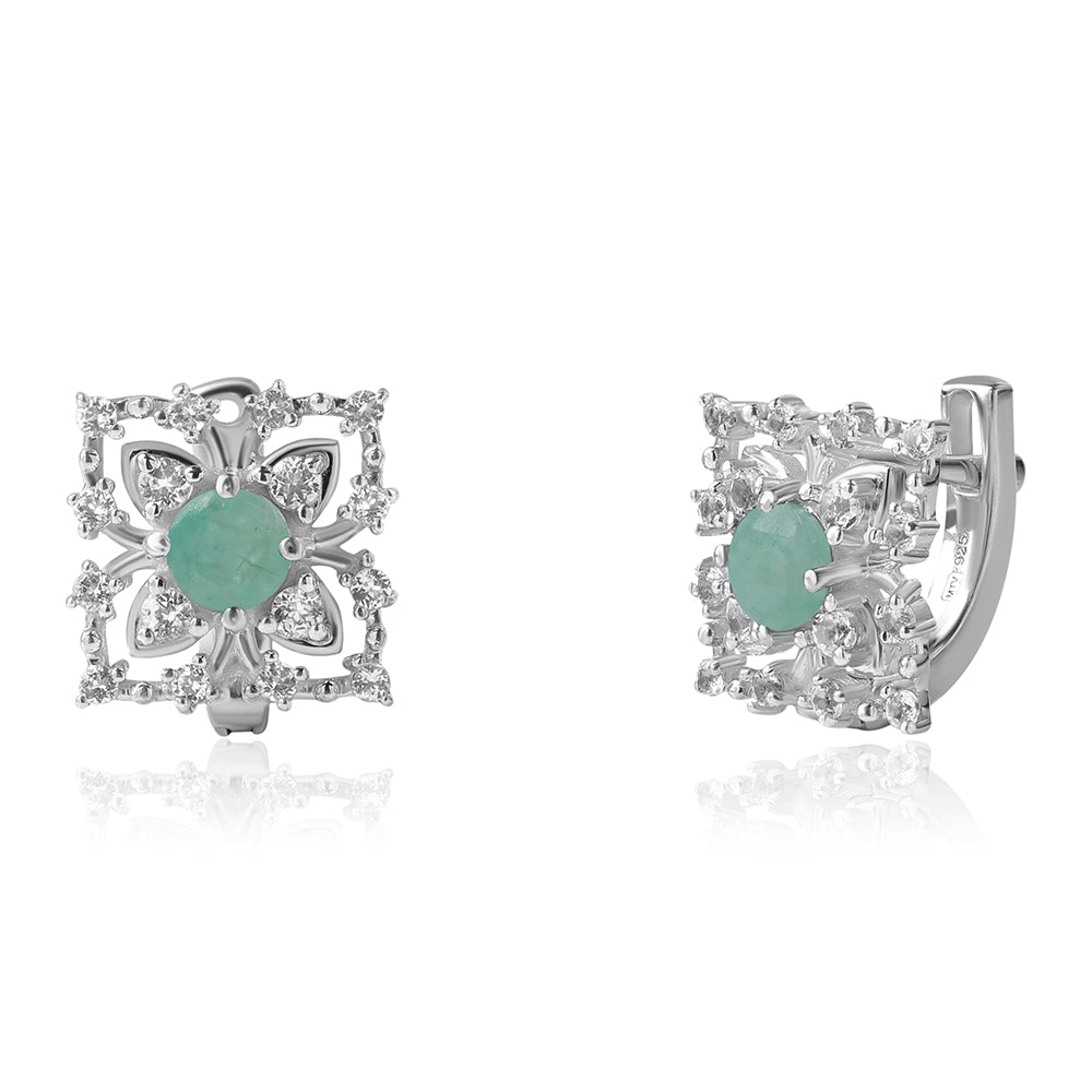 Brincos de Prata com Esmeralda do Brasil e Topázio Branco 1 