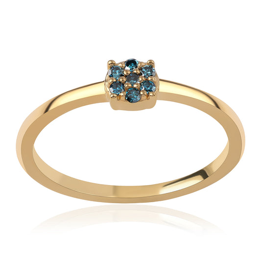 Anel de Prata com Banho de Ouro com Diamante Azul