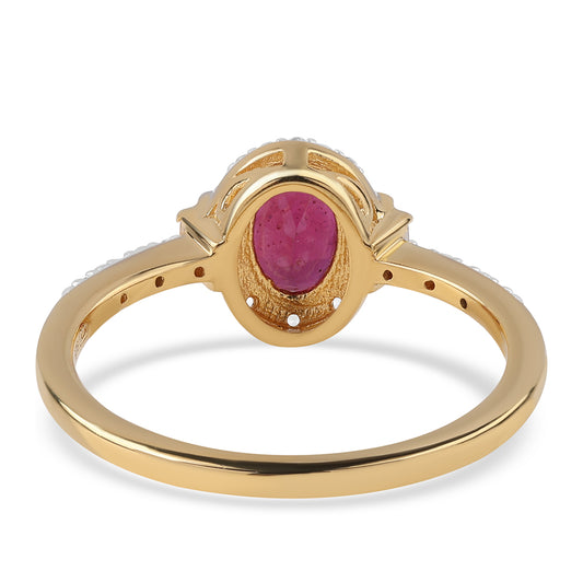 Anel de Prata com Banho de Ouro com Rubi de Moçambique e Topázio Branco