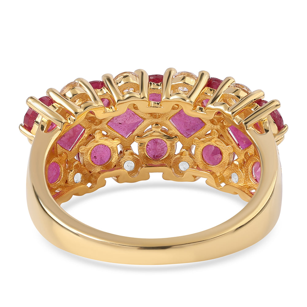 Anel de Prata com Banho de Ouro com Rubi de Moçambique e Topázio Branco  Contraste: Cabeca de Veado (800) 3 