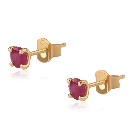 Brincos de Prata com Banho de Ouro com Rubi de Moçambique