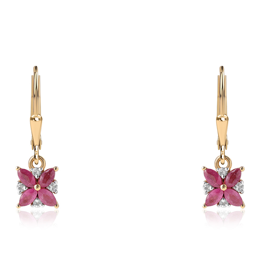 Brincos de Prata com Banho de Ouro com Rubi de Moçambique e Topázio Branco 1 