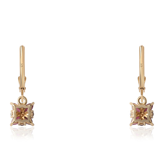 Brincos de Prata com Banho de Ouro com Rubi de Moçambique e Topázio Branco