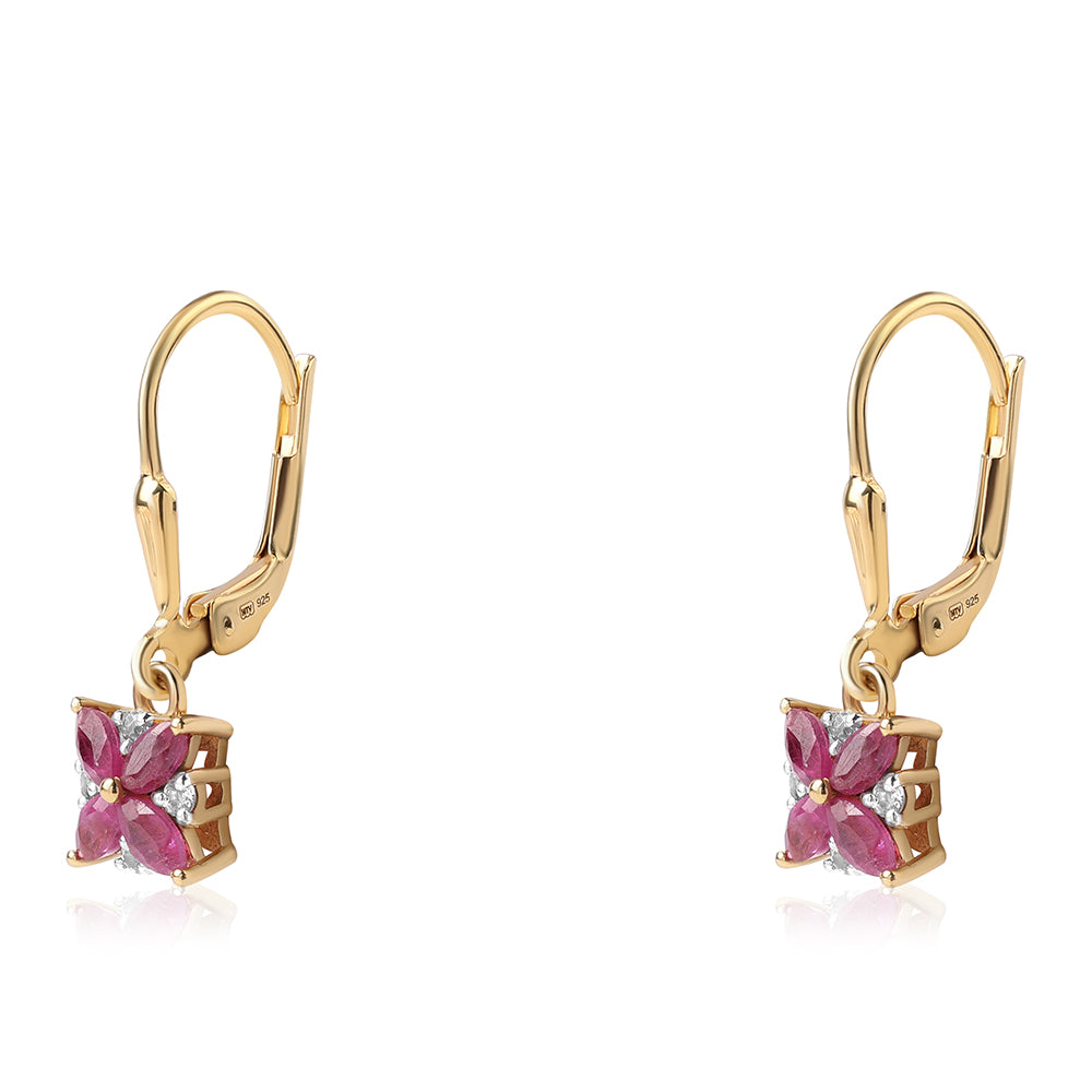 Brincos de Prata com Banho de Ouro com Rubi de Moçambique e Topázio Branco 3 