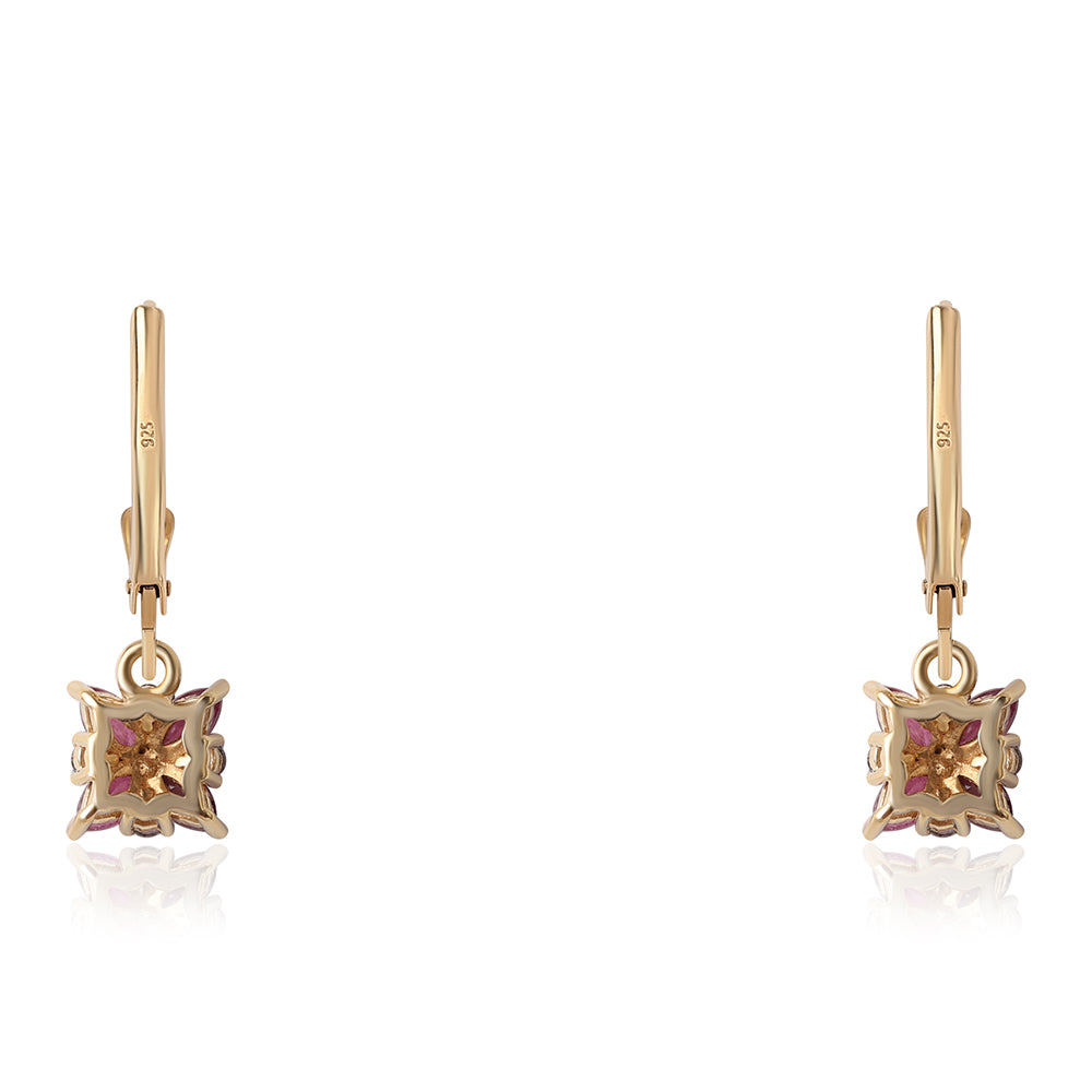 Brincos de Prata com Banho de Ouro com Rubi de Moçambique e Topázio Branco 4 