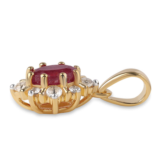 Pendente de Prata com Banho de Ouro com Rubi de Moçambique e Topázio Branco