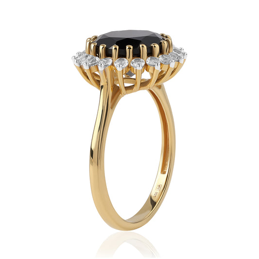 Anel de Prata com Banho de Ouro com Espinela Preta e Topázio Branco  Contraste: Cabeca de Veado (800)