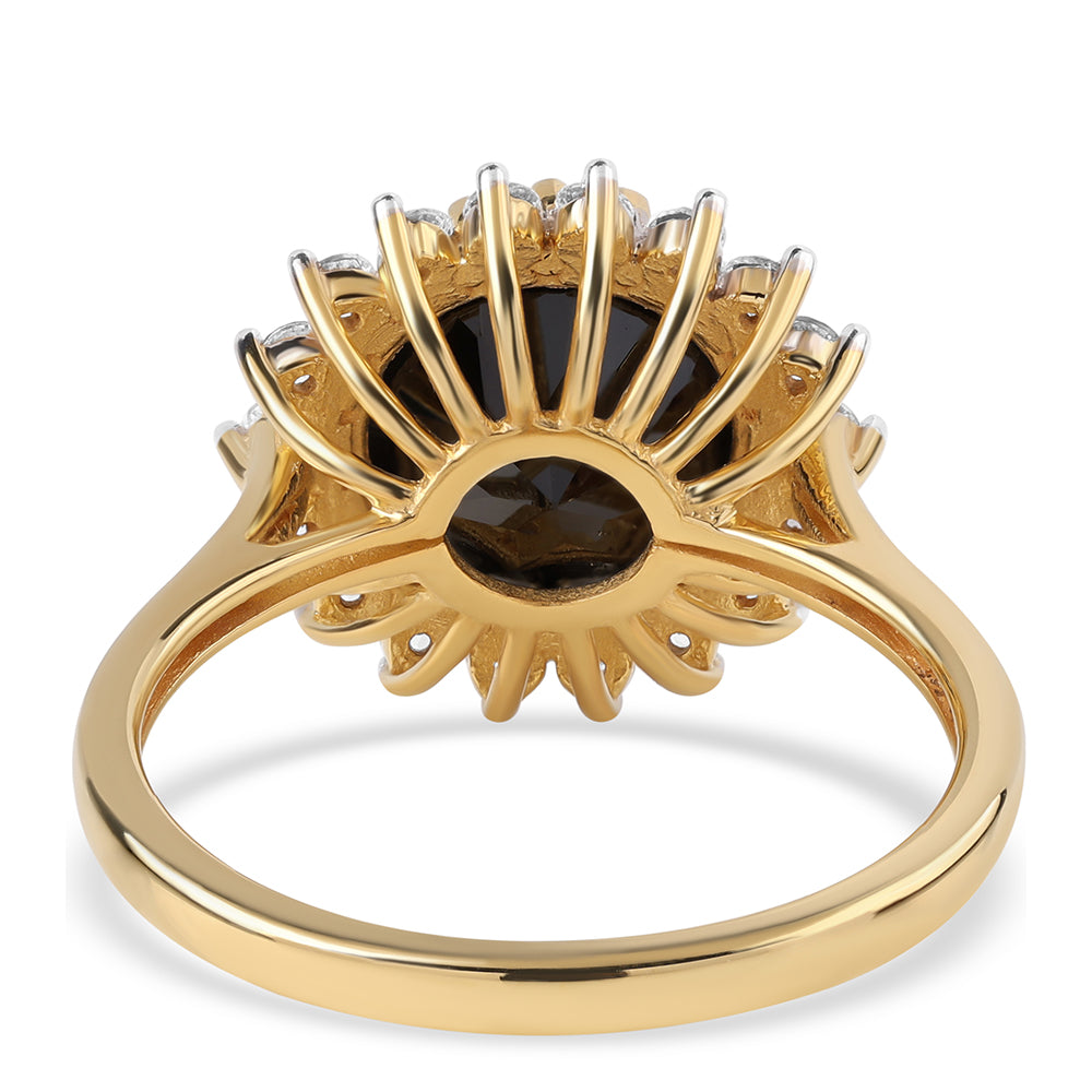 Anel de Prata com Banho de Ouro com Espinela Preta e Topázio Branco  Contraste: Cabeca de Veado (800) 3 