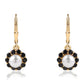 Brincos de Prata com Banho de Ouro com Espinela Preta e Pérola de Água Doce Branca