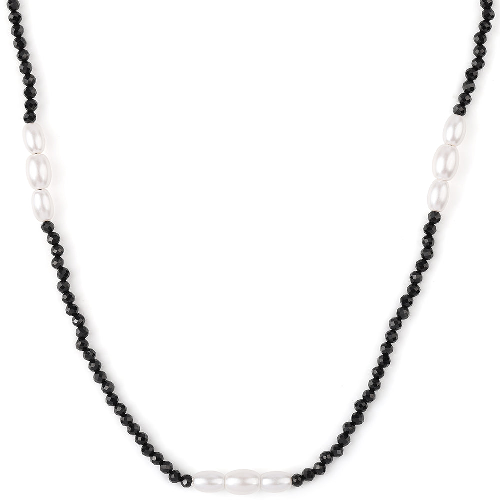 Colar de Prata com Banho de Ouro com Espinela Preta e Pérola de Água Doce Branca 1 