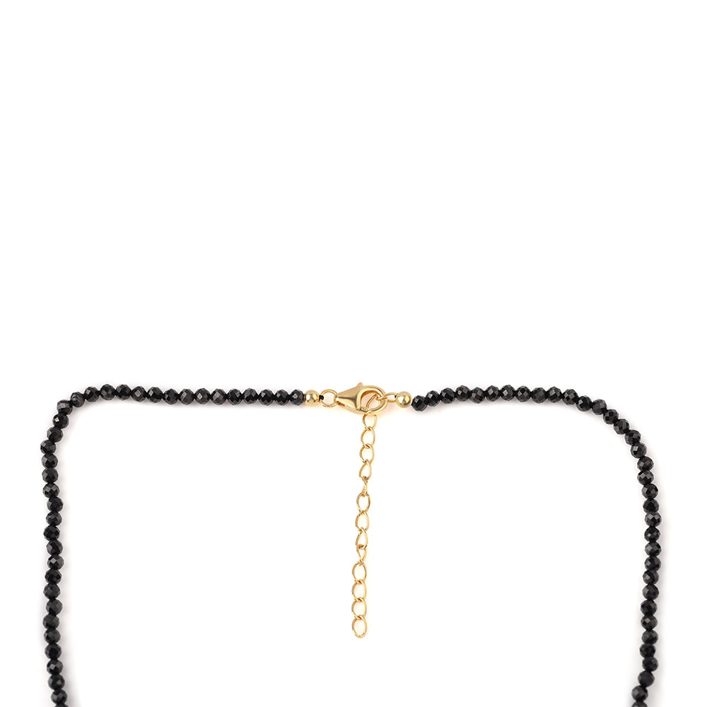 Colar de Prata com Banho de Ouro com Espinela Preta e Pérola de Água Doce Branca 4 