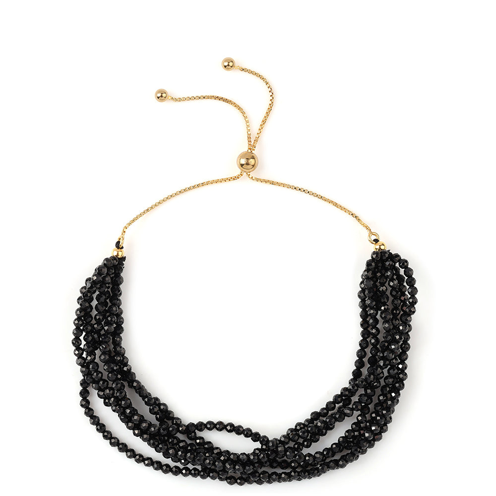 Pulseira de Prata com Banho de Ouro com Espinela Preta 1 