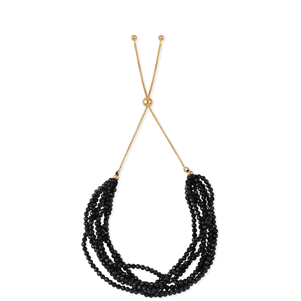 Pulseira de Prata com Banho de Ouro com Espinela Preta 3 