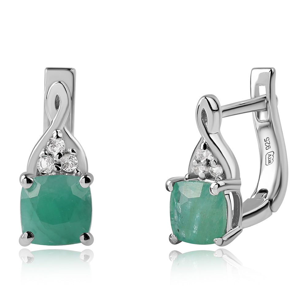 Brincos de Prata com Esmeralda do Brasil e Topázio Branco 1 