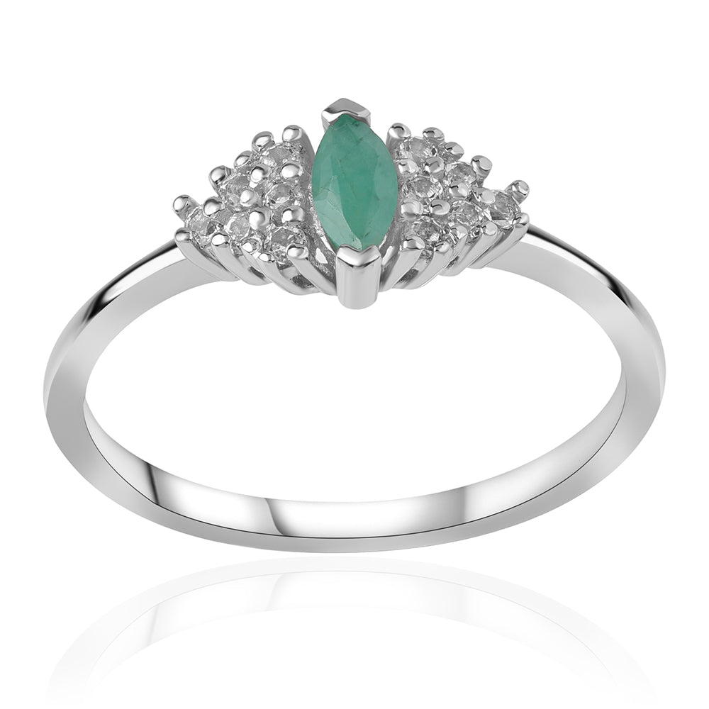 Anel de Prata com Esmeralda do Brasil e Topázio Branco