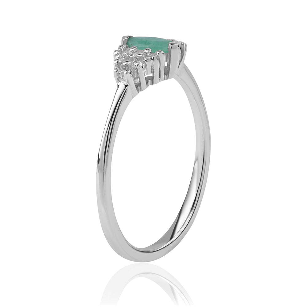 Anel de Prata com Esmeralda do Brasil e Topázio Branco 2 