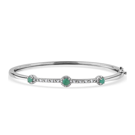 Pulseira de Prata com Esmeralda do Brasil e Topázio Branco  Contraste: Cabeca de Veado (800)